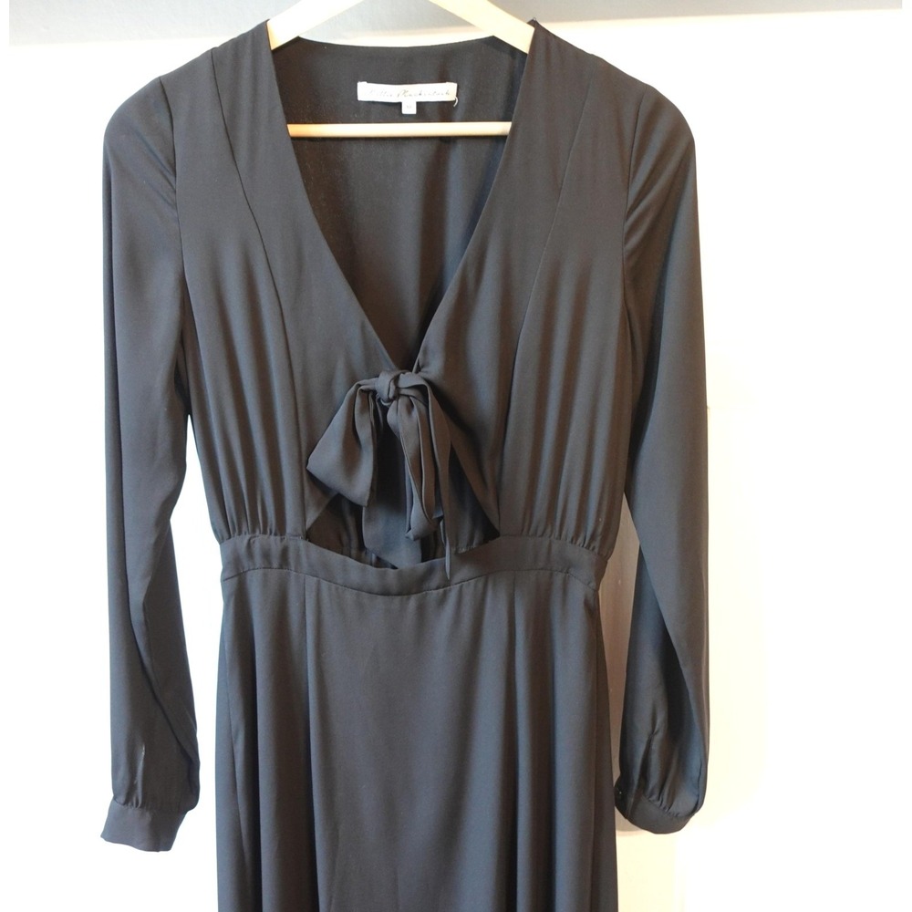Millie Mackintosh Maxi Dress‎ 10 Black Long Sleeve Tie Cut Out High Slit Minimal